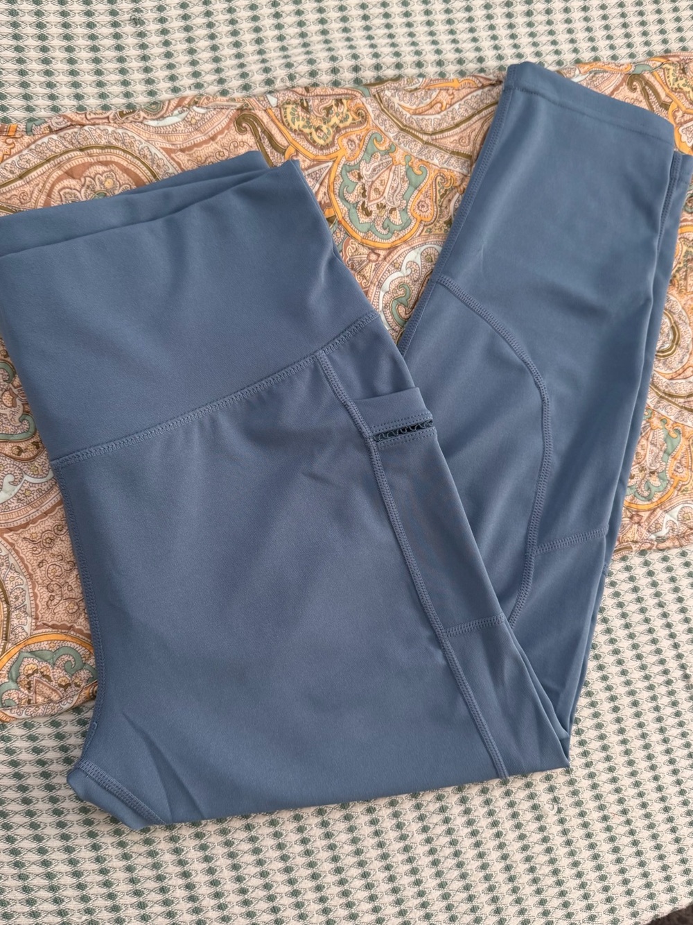 Level Up Active XL Blue High Rise Cropped Leggings Side Pockets
